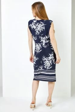 Roman Blue Petite Tropical Print Tie Waist Dress -Roman Sales Shop unnamed file 2800