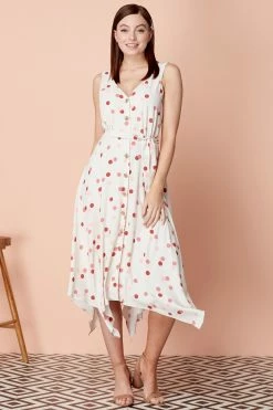 Roman Cream Polka Dot Fit And Flare Belted Dress