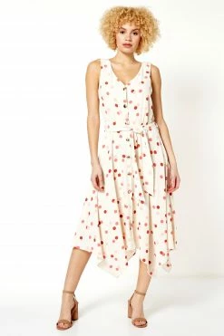 Roman Cream Polka Dot Fit And Flare Belted Dress -Roman Sales Shop unnamed file 2805