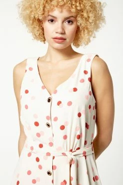 Roman Cream Polka Dot Fit And Flare Belted Dress -Roman Sales Shop unnamed file 2806