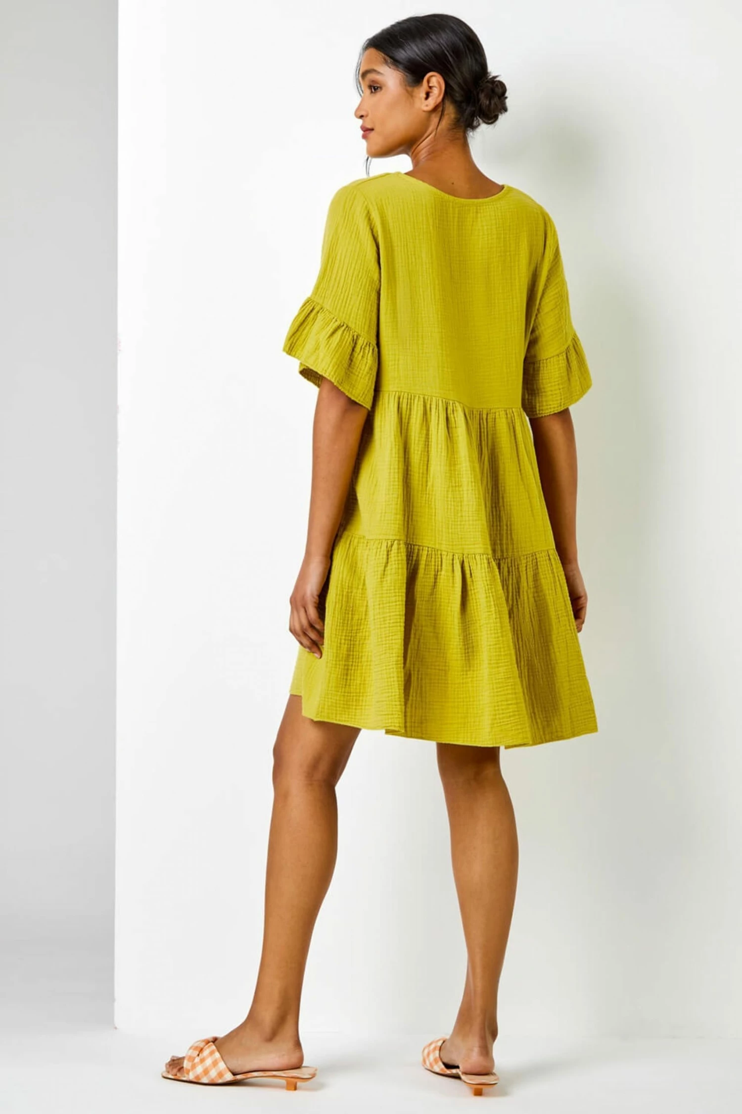 Roman Lime Green Textured Tiered Smock Dress 4 Roman Lime Green Textured Tiered Smock Dress - Image 2