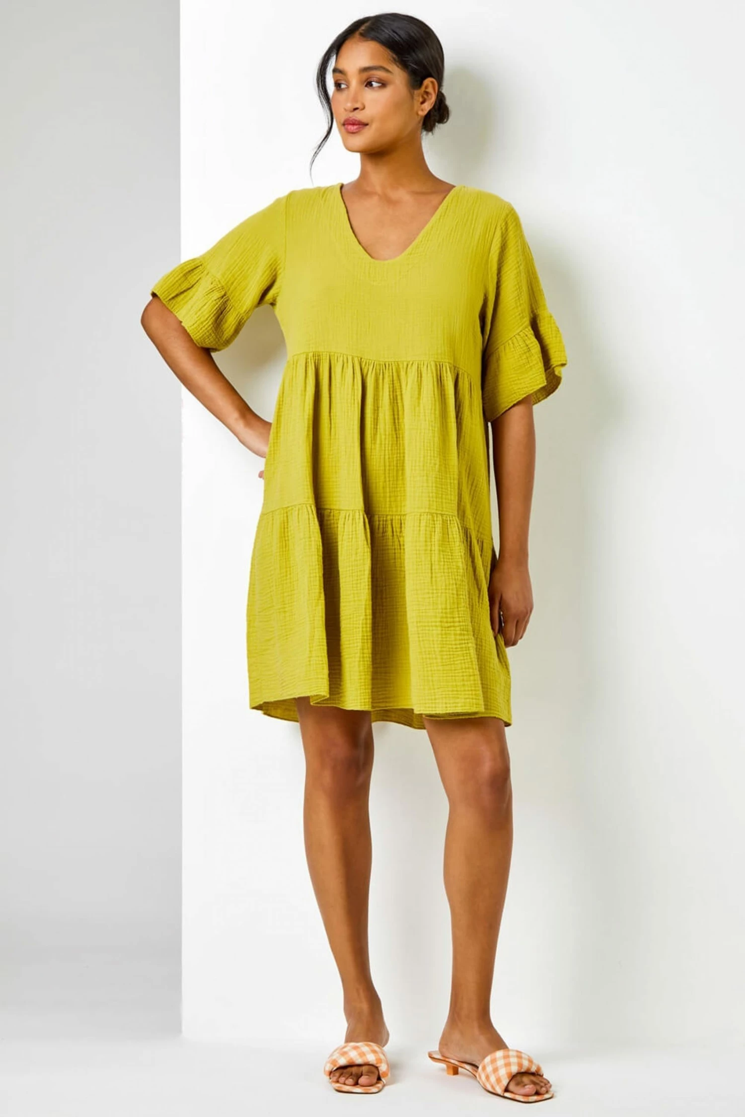 Roman Lime Green Textured Tiered Smock Dress 5 Roman Lime Green Textured Tiered Smock Dress - Image 3