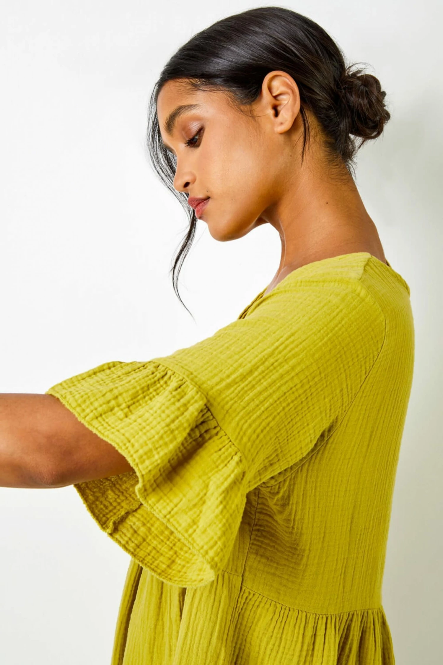 Roman Lime Green Textured Tiered Smock Dress 6 Roman Lime Green Textured Tiered Smock Dress - Image 4