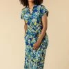 Roman Blue Contrast Floral Print Shirt Dress