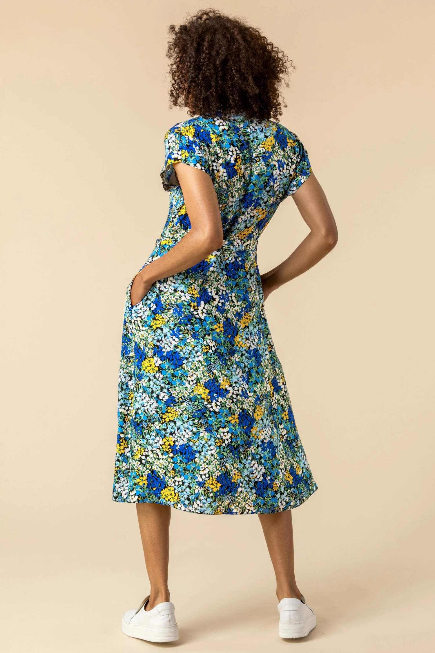 Roman Blue Contrast Floral Print Shirt Dress 4 Roman Blue Contrast Floral Print Shirt Dress - Image 2