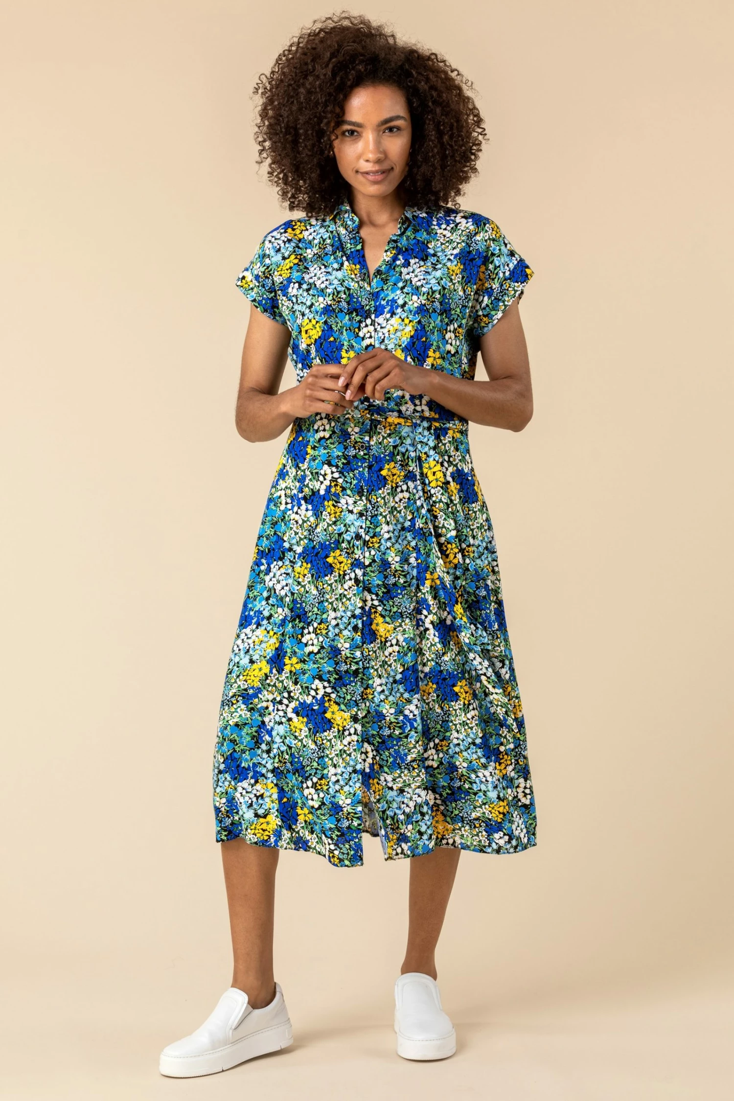Roman Blue Contrast Floral Print Shirt Dress 5 Roman Blue Contrast Floral Print Shirt Dress - Image 3
