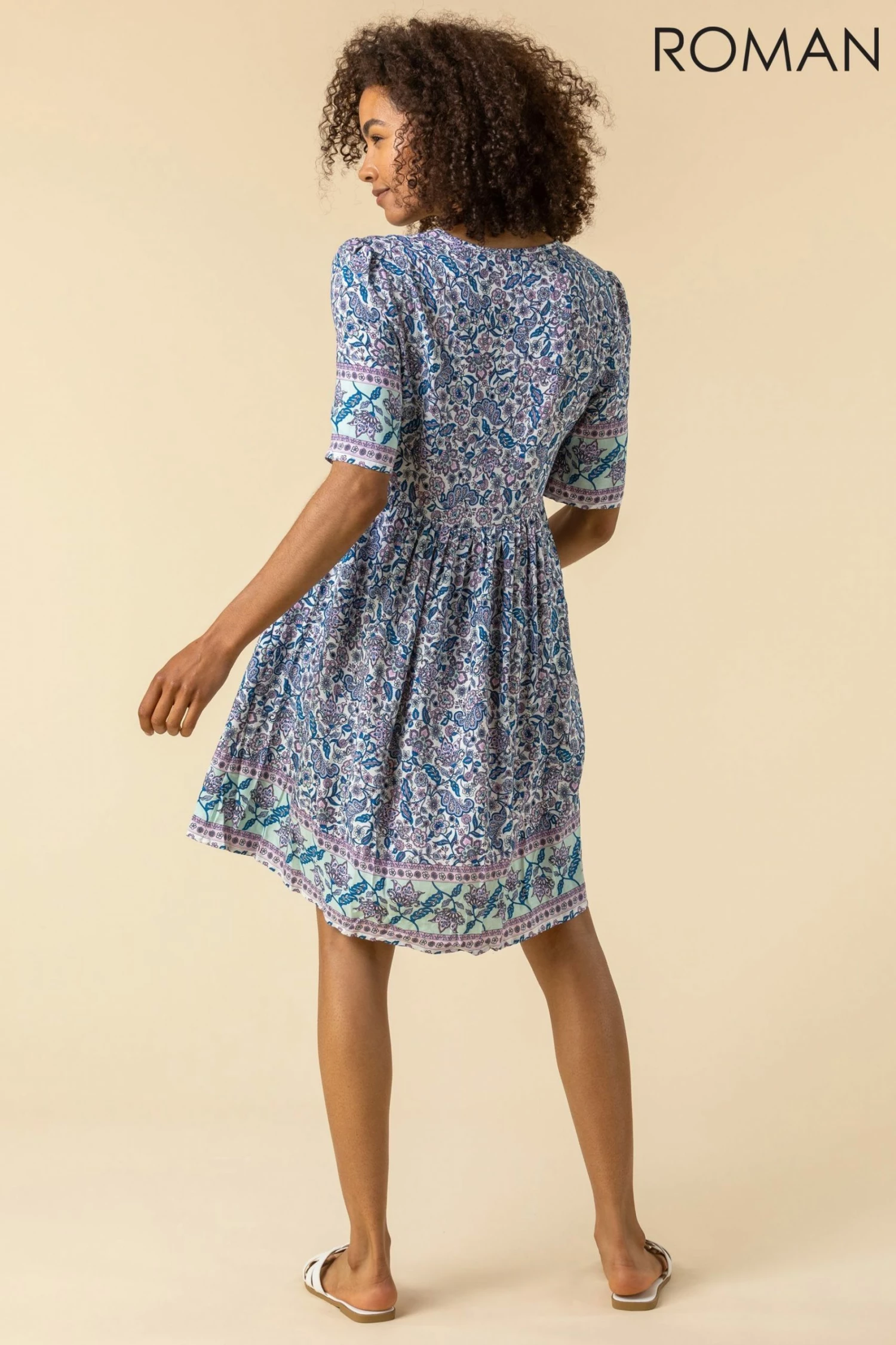 Roman Blue Tassel Detail Floral Print Smock Dress 3 Roman Blue Tassel Detail Floral Print Smock Dress