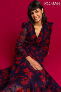 Roman Purple Floral Print Chiffon Midi Dress -Roman Sales Shop unnamed file 2848