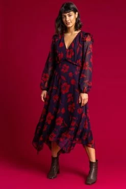 Roman Purple Floral Print Chiffon Midi Dress -Roman Sales Shop unnamed file 2849