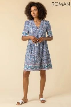 Roman Blue Tassel Detail Floral Print Smock Dress 8 Roman Blue Tassel Detail Floral Print Smock Dress -Roman Sales Shop unnamed file 285