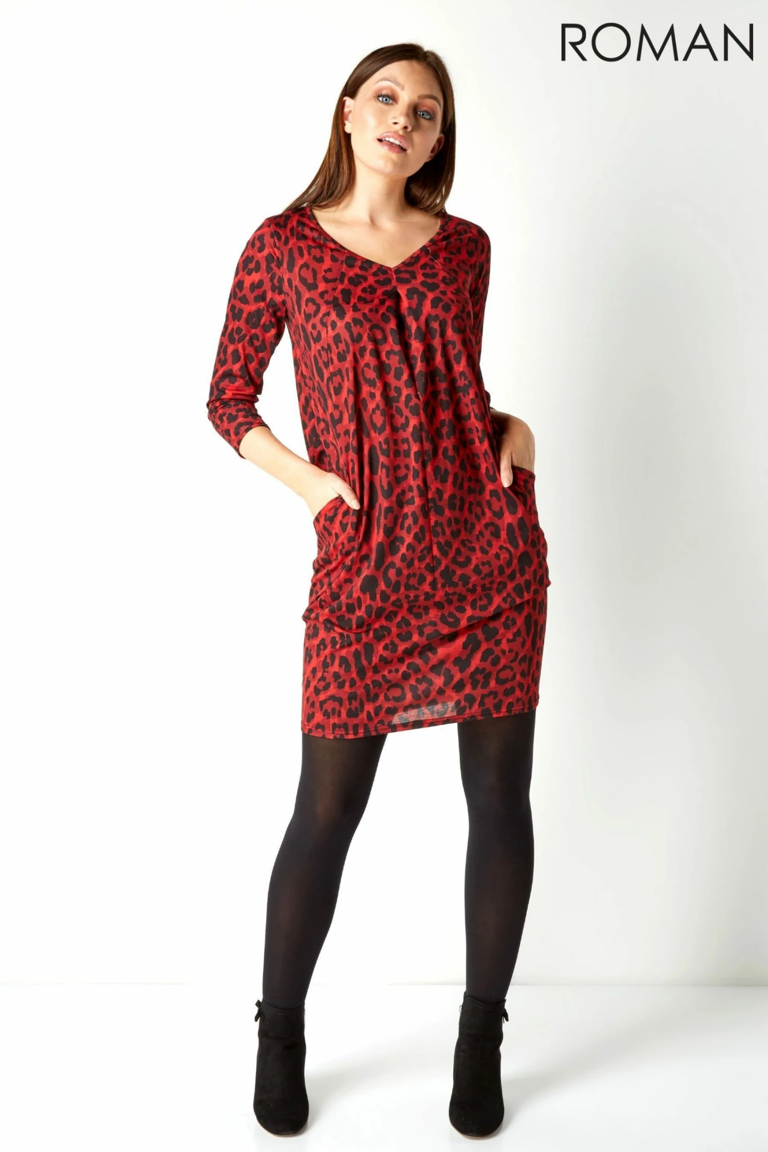 Roman Red Animal Leopard Print Slouch Dress 3 Roman Red Animal Leopard Print Slouch Dress