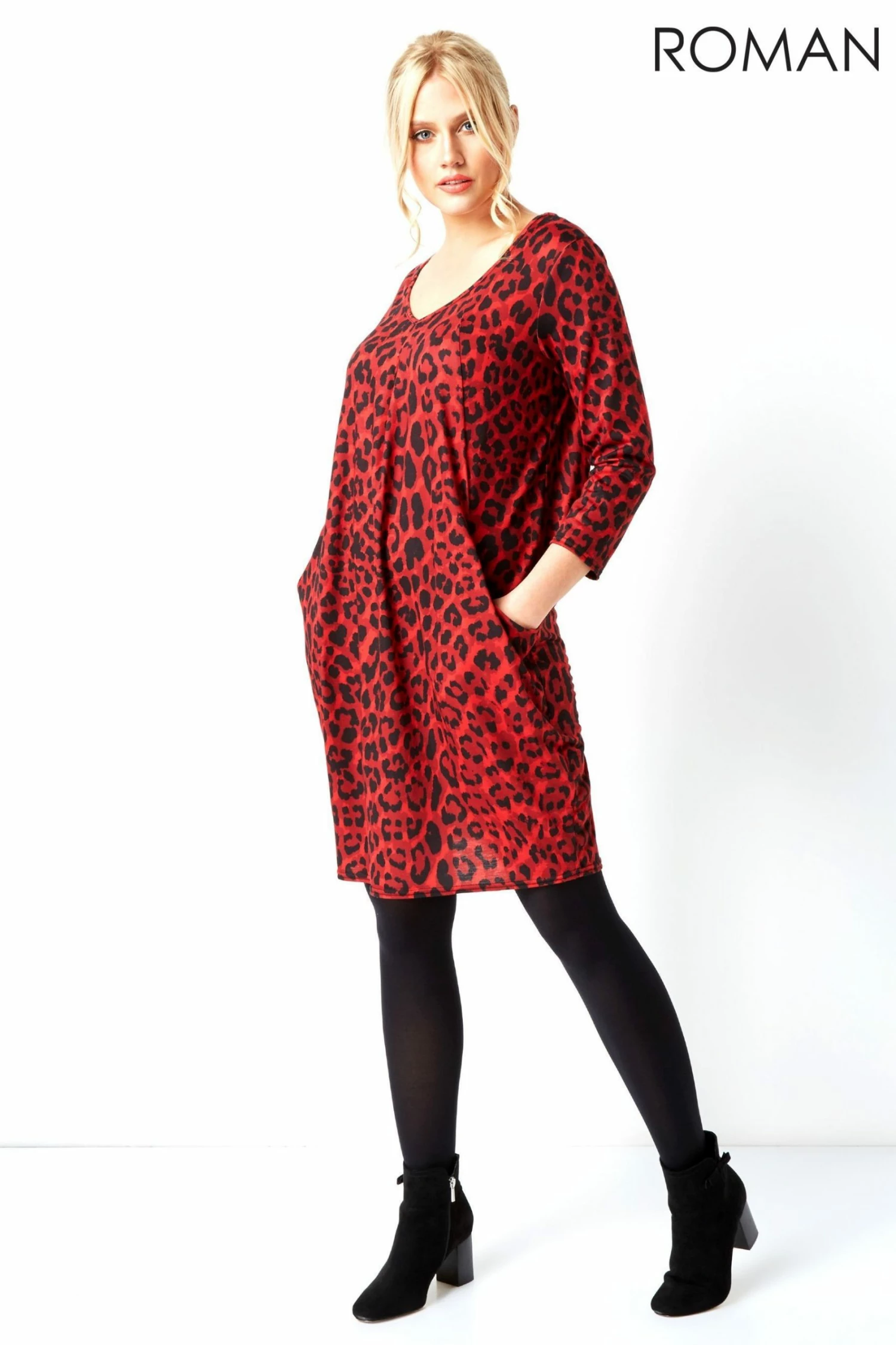 Roman Red Animal Leopard Print Slouch Dress 6 Roman Red Animal Leopard Print Slouch Dress - Image 4