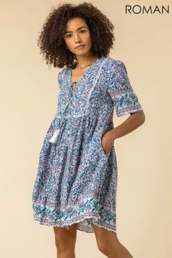 Roman Blue Tassel Detail Floral Print Smock Dress 9 Roman Blue Tassel Detail Floral Print Smock Dress -Roman Sales Shop unnamed file 286