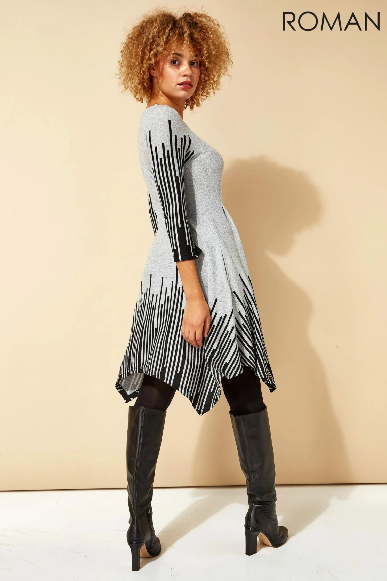 Roman Grey Border Stripe Hanky Hem Swing Dress 4 Roman Grey Border Stripe Hanky Hem Swing Dress - Image 2