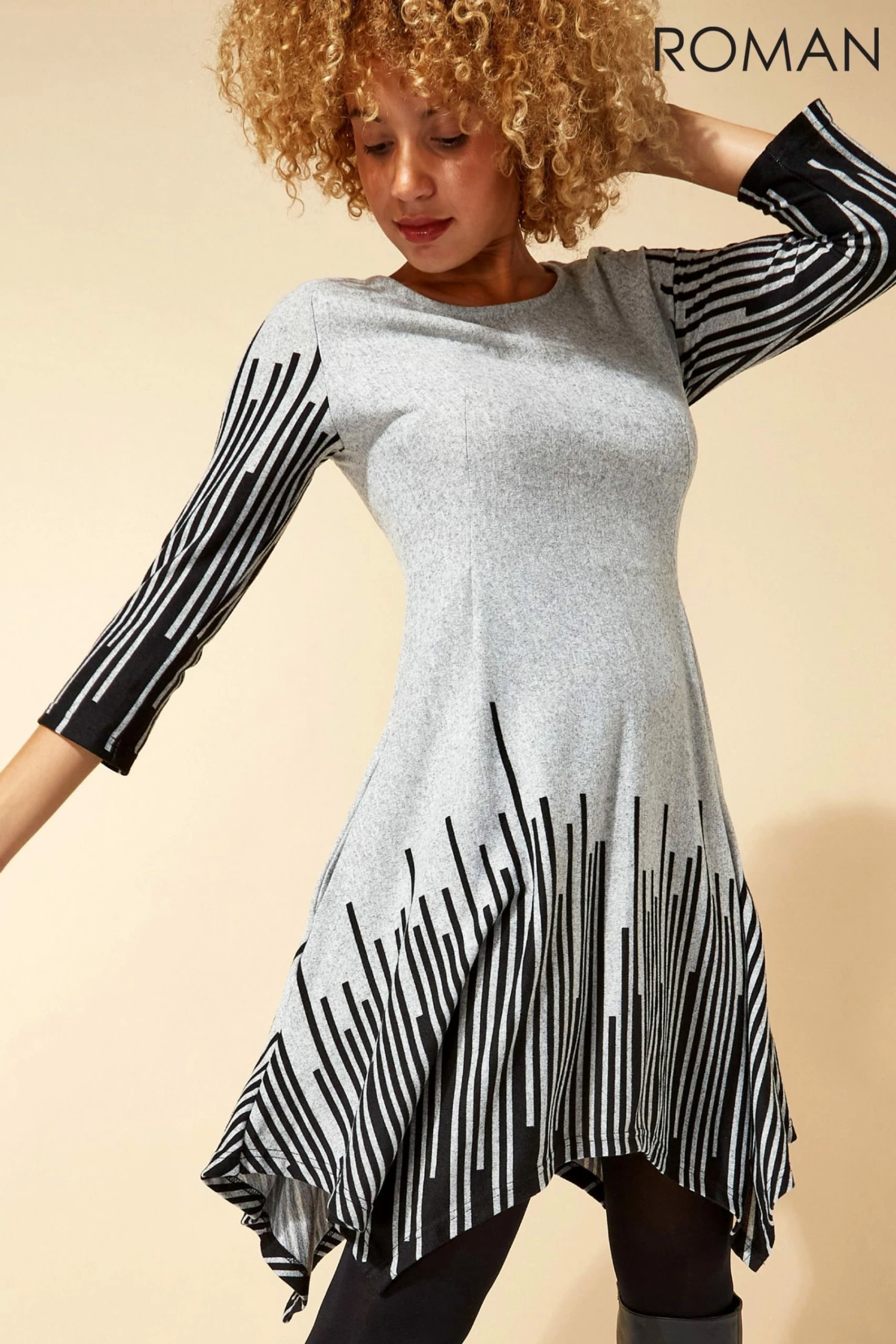 Roman Grey Border Stripe Hanky Hem Swing Dress 5 Roman Grey Border Stripe Hanky Hem Swing Dress - Image 3