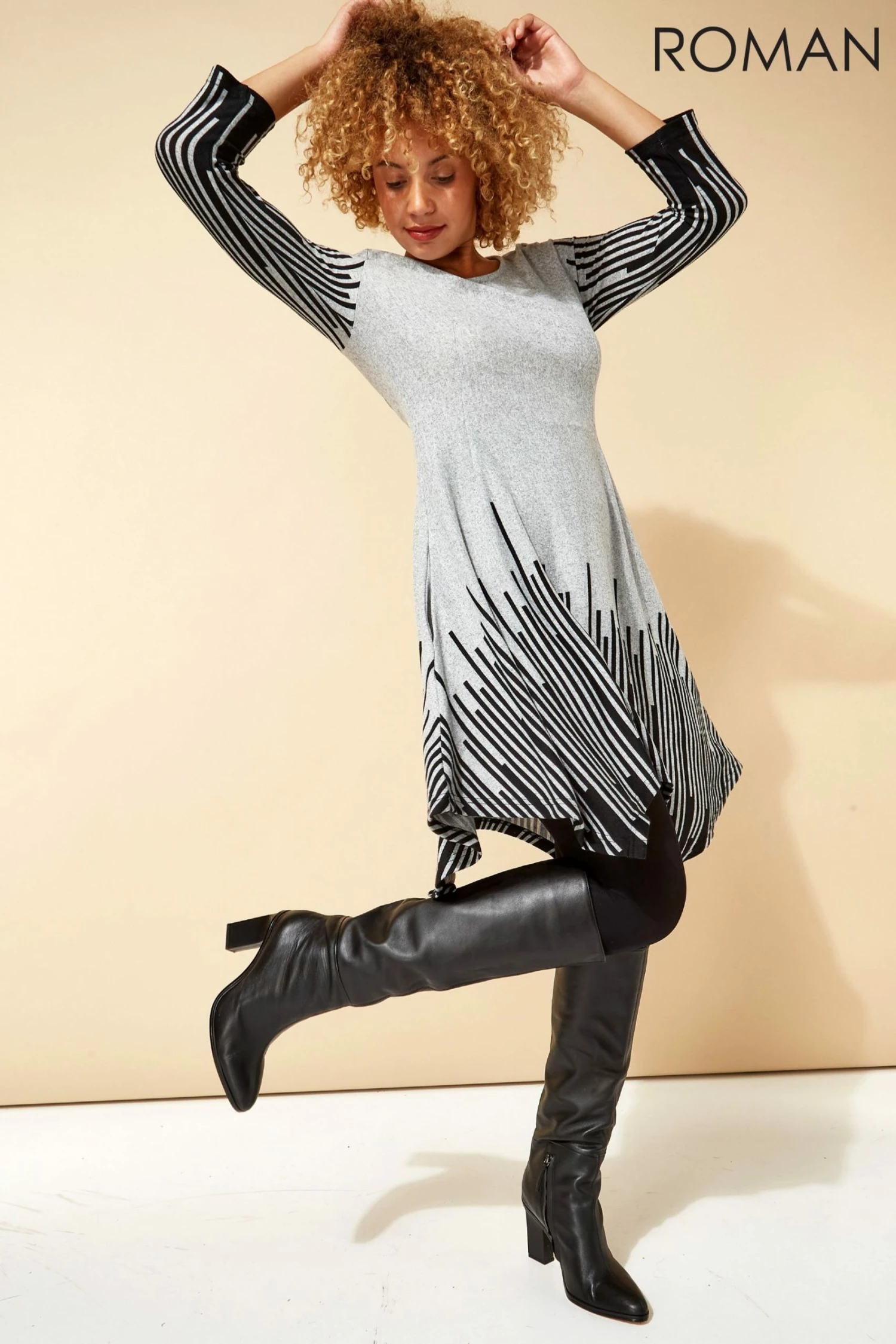 Roman Grey Border Stripe Hanky Hem Swing Dress 6 Roman Grey Border Stripe Hanky Hem Swing Dress - Image 4