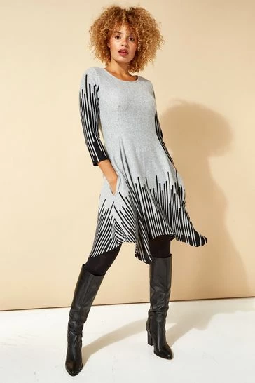 Roman Grey Border Stripe Hanky Hem Swing Dress 7 Roman Grey Border Stripe Hanky Hem Swing Dress - Image 5