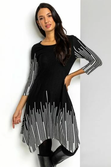 Roman Grey Border Stripe Hanky Hem Swing Dress 8 Roman Grey Border Stripe Hanky Hem Swing Dress - Image 6