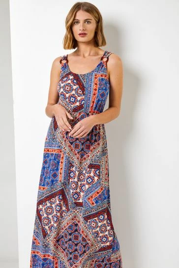 Roman Blue Geo Print Ring Detail Maxi Dress 8 Roman Blue Geo Print Ring Detail Maxi Dress - Image 6