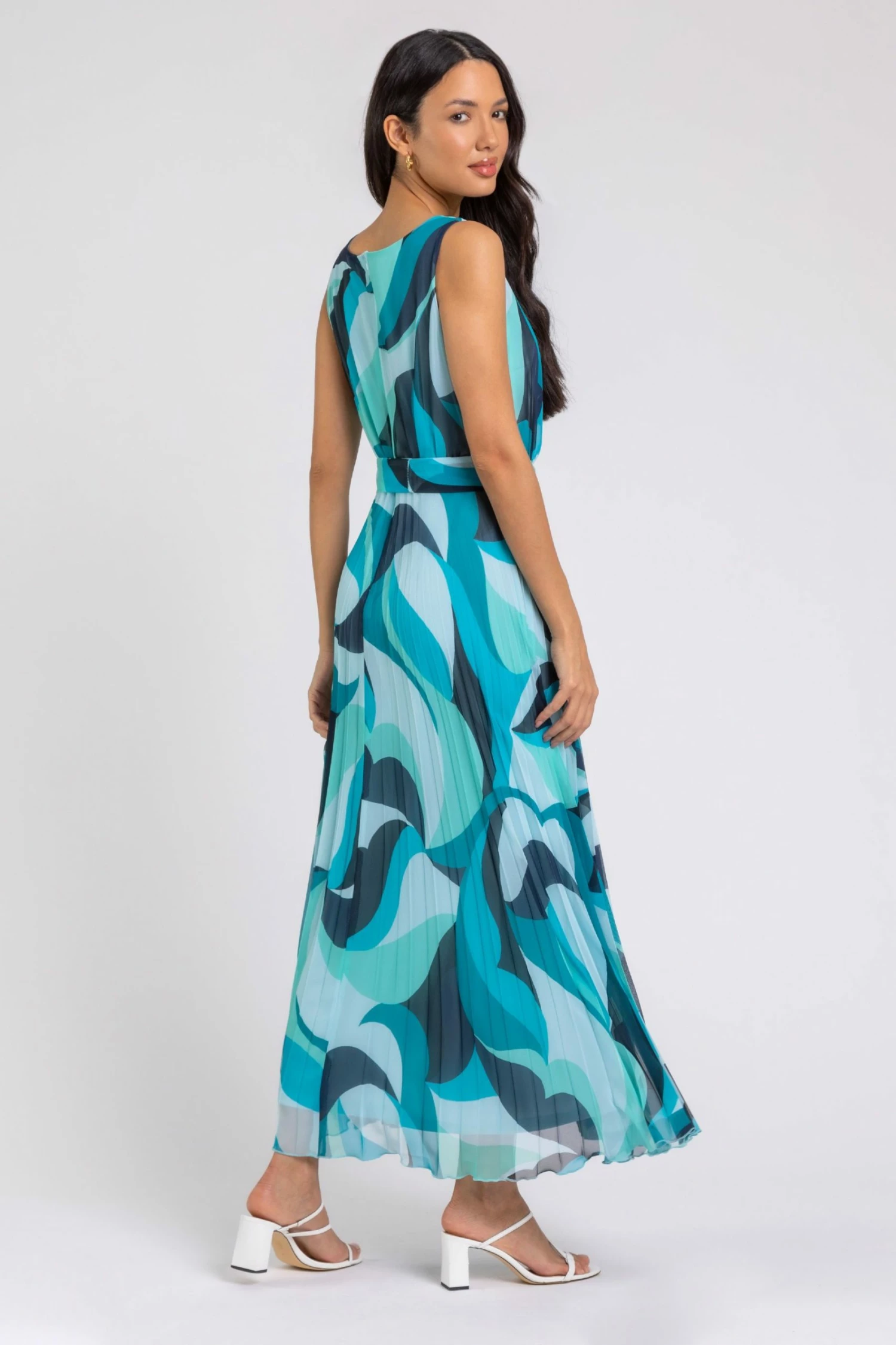 Roman Blue Abstract Print Pleated Maxi Dress 4 Roman Blue Abstract Print Pleated Maxi Dress - Image 2