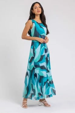 Roman Blue Abstract Print Pleated Maxi Dress 12 Roman Blue Abstract Print Pleated Maxi Dress -Roman Sales Shop unnamed file 2877
