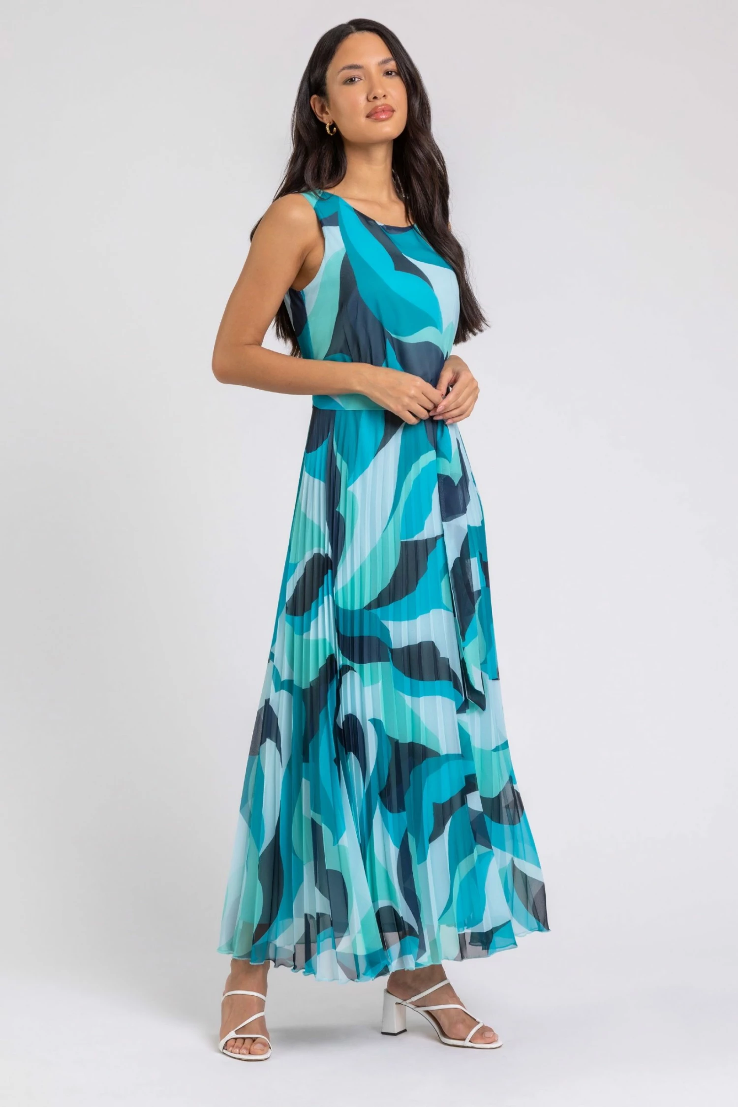 Roman Blue Abstract Print Pleated Maxi Dress 7 Roman Blue Abstract Print Pleated Maxi Dress - Image 5