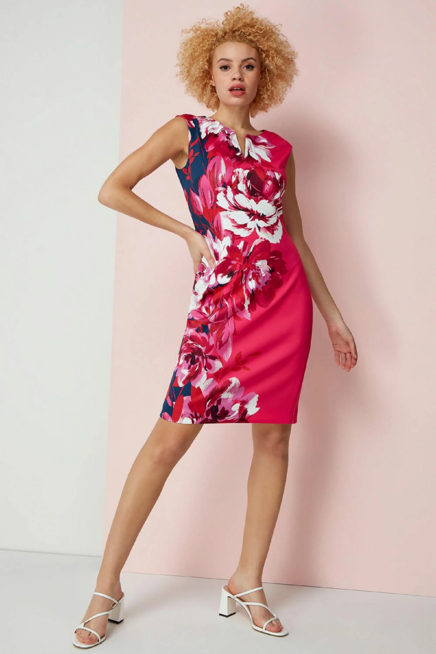 Roman Pink Floral Print Fitted Scuba Dress 4 Roman Pink Floral Print Fitted Scuba Dress - Image 2