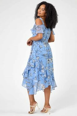 Roman Blue Petite Floral Print Cold Shoulder Midi Dress 10 Roman Blue Petite Floral Print Cold Shoulder Midi Dress -Roman Sales Shop unnamed file 2889