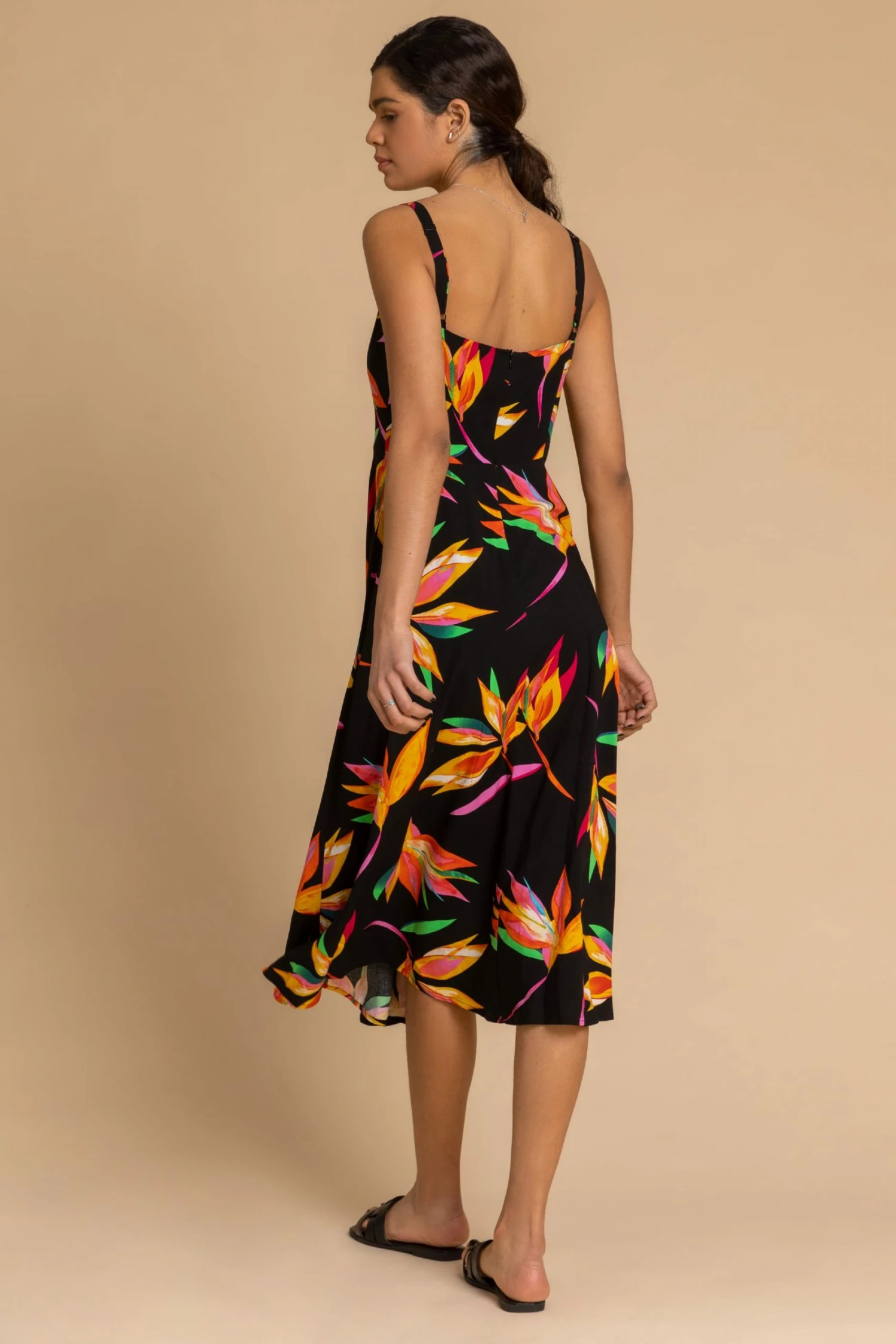 Roman Black Floral Print Tie Front Midi Dress 4 Roman Black Floral Print Tie Front Midi Dress - Image 2