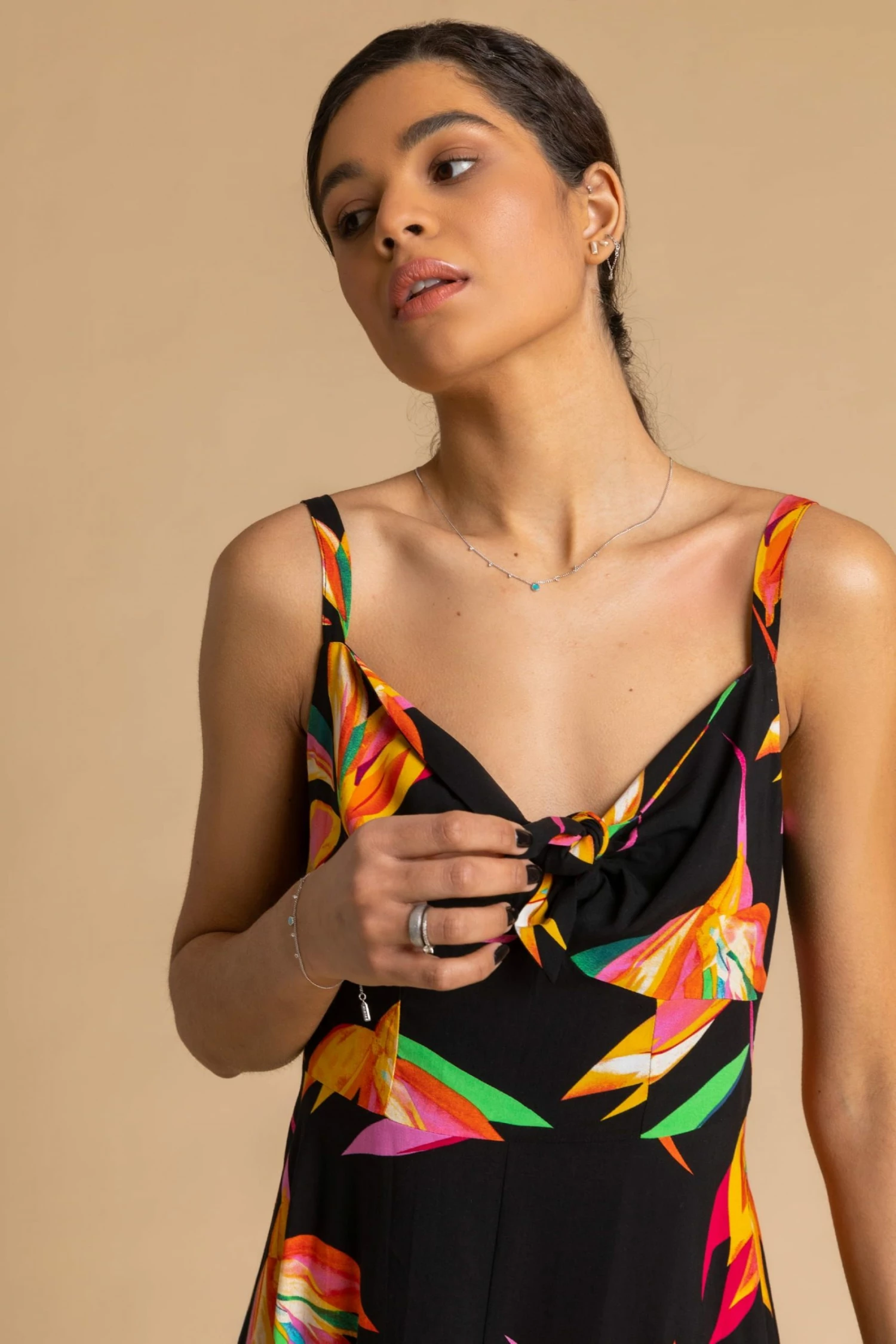 Roman Black Floral Print Tie Front Midi Dress 6 Roman Black Floral Print Tie Front Midi Dress - Image 4