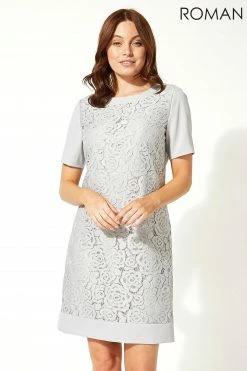Roman Grey Lace Shift Dress