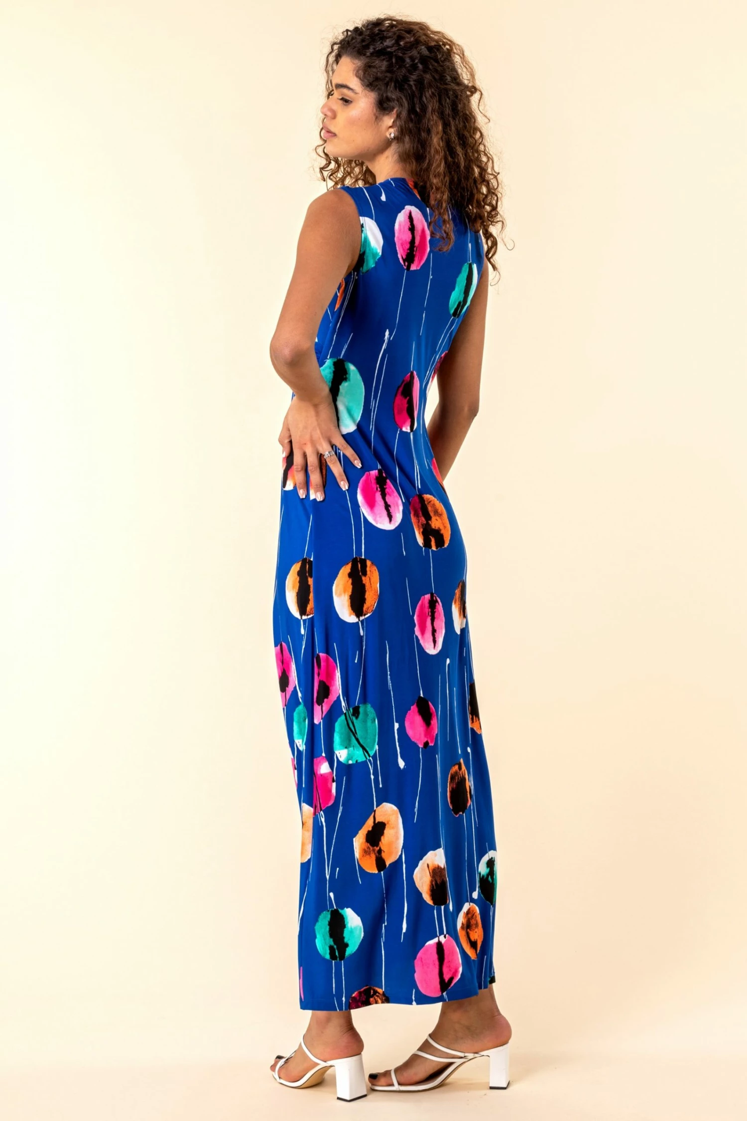 Roman Blue Abstract Floral Print Twist Waist Maxi Dress 4 Roman Blue Abstract Floral Print Twist Waist Maxi Dress - Image 2