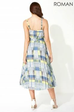 Roman Green Check Print Pleated Midi Dress -Roman Sales Shop unnamed file 2901
