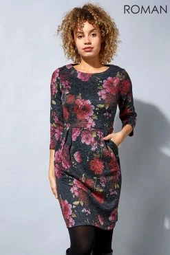 Roman Pink Originals Wooly Touch Floral Print Shift Dress