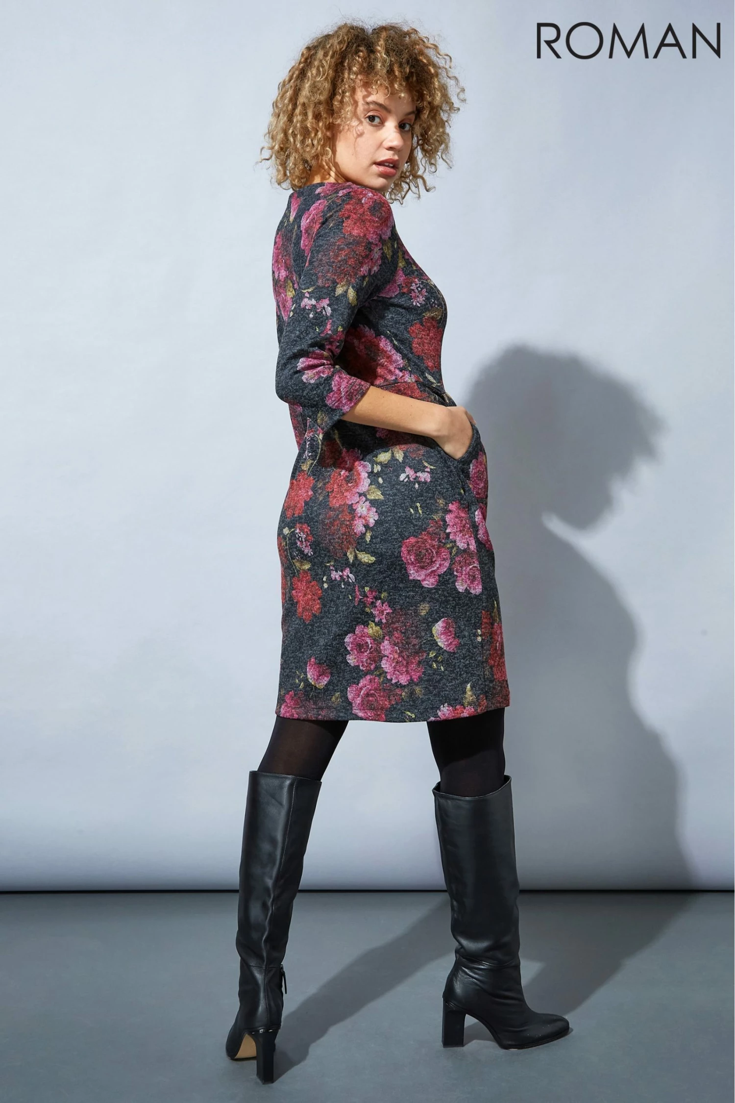 Roman Pink Originals Wooly Touch Floral Print Shift Dress 5 Roman Pink Originals Wooly Touch Floral Print Shift Dress - Image 3