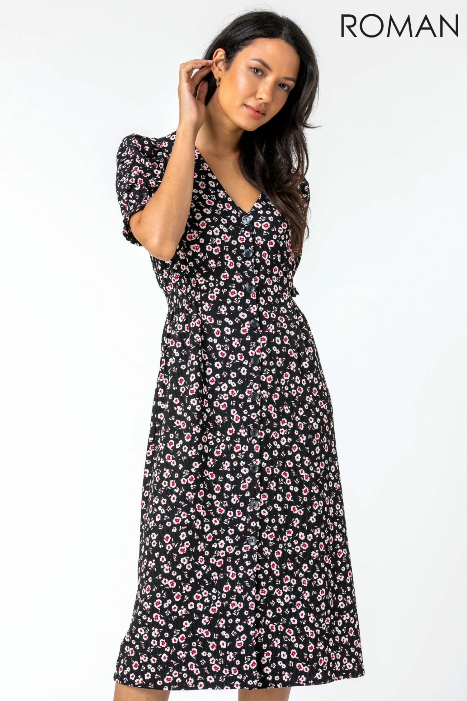 Roman Taupe Floral Print Button Through Dress 3 Roman Taupe Floral Print Button Through Dress