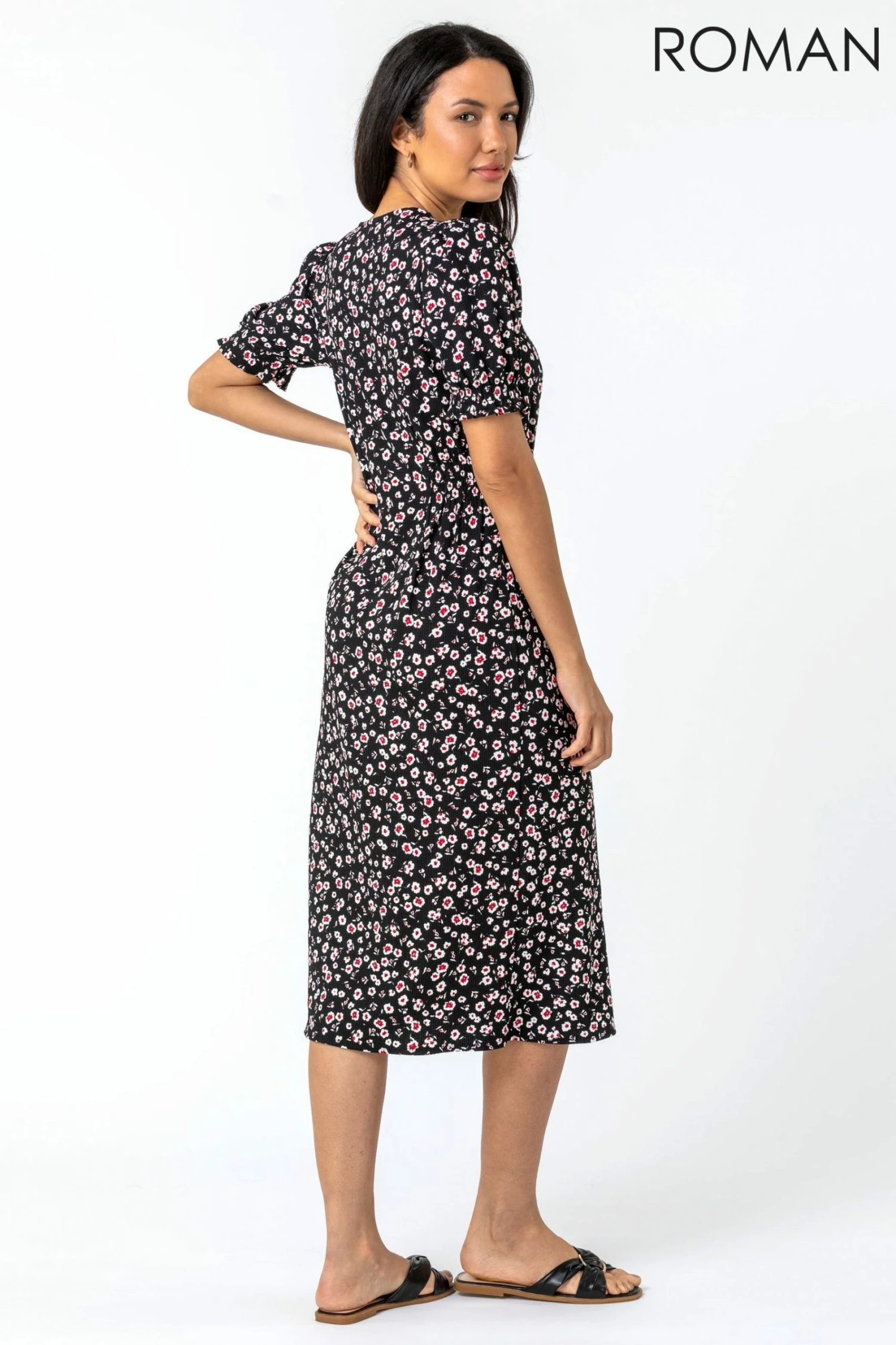 Roman Taupe Floral Print Button Through Dress 4 Roman Taupe Floral Print Button Through Dress - Image 2
