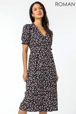 Roman Taupe Floral Print Button Through Dress 11 Roman Taupe Floral Print Button Through Dress -Roman Sales Shop unnamed file 2928