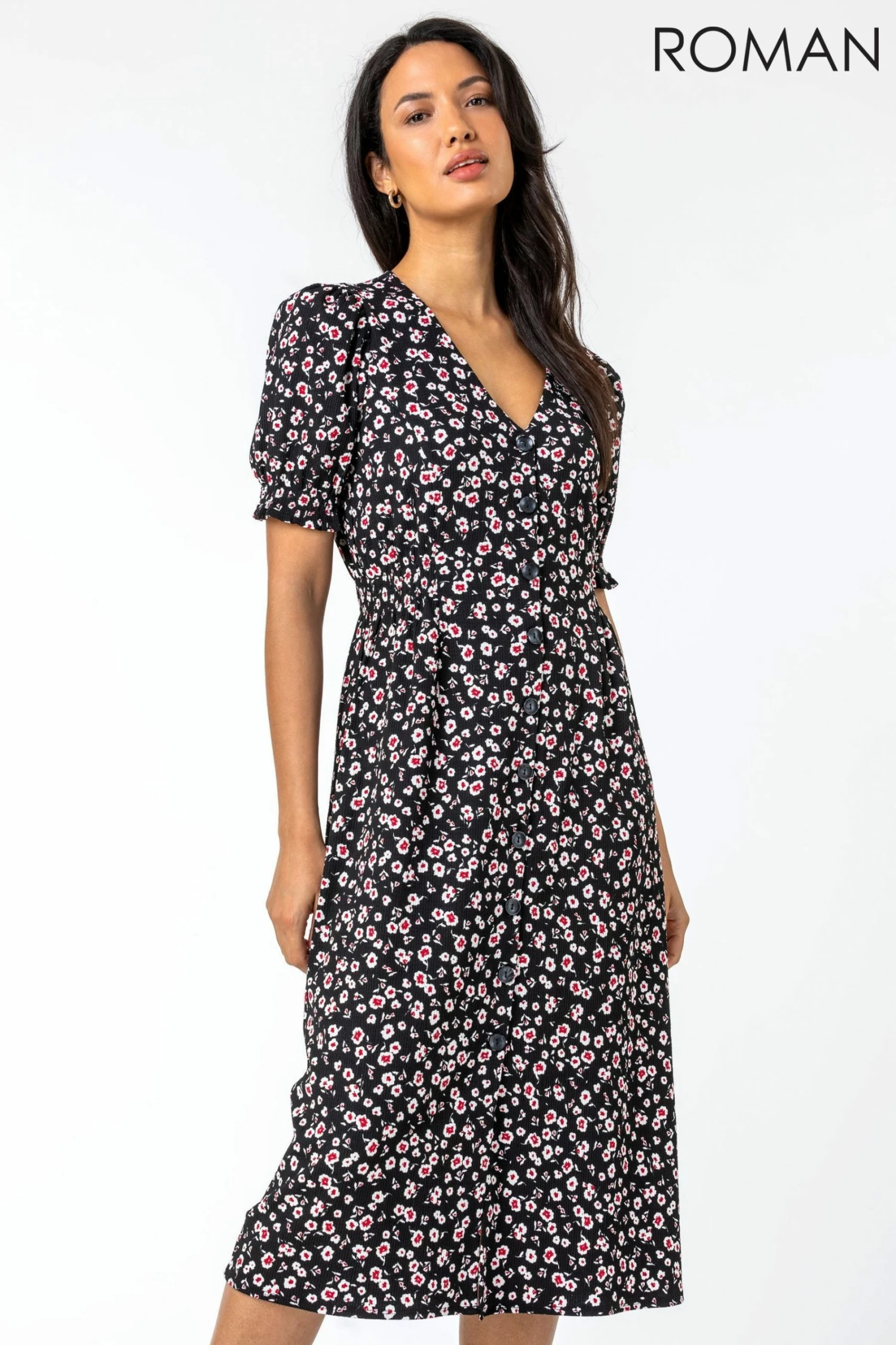 Roman Taupe Floral Print Button Through Dress 6 Roman Taupe Floral Print Button Through Dress - Image 4