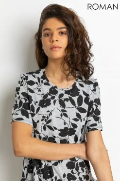 Roman Grey Floral Print Pocket Shift Dress 11 Roman Grey Floral Print Pocket Shift Dress -Roman Sales Shop unnamed file 2934