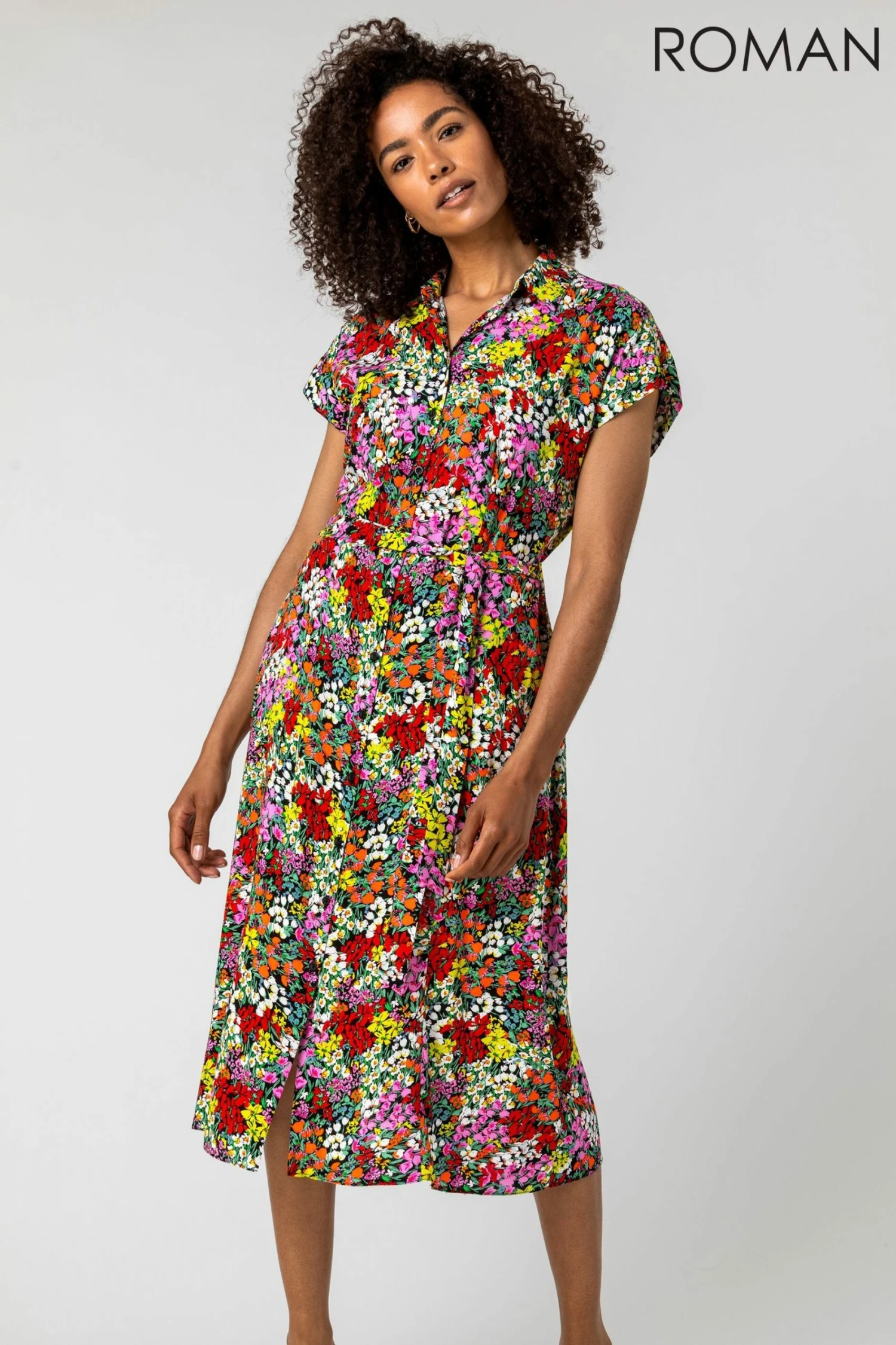 Roman Red Contrast Floral Print Shirt Dress 3 Roman Red Contrast Floral Print Shirt Dress