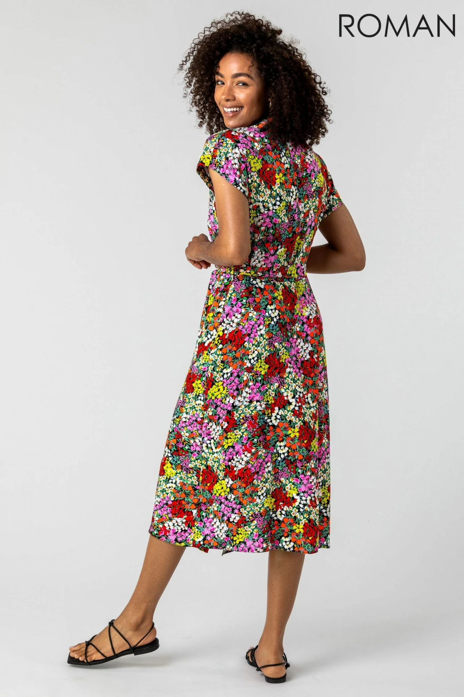 Roman Red Contrast Floral Print Shirt Dress 4 Roman Red Contrast Floral Print Shirt Dress - Image 2