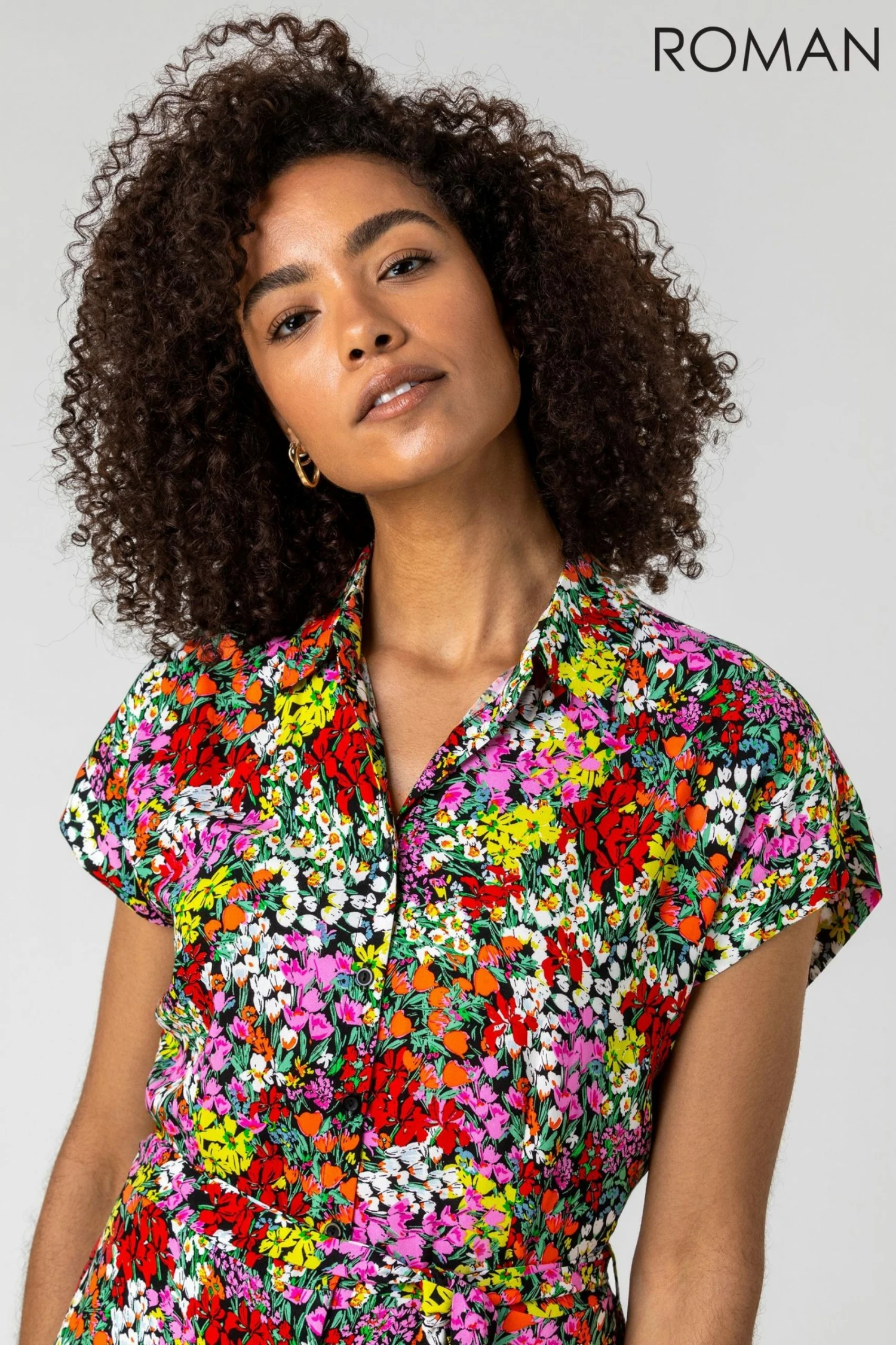 Roman Red Contrast Floral Print Shirt Dress 6 Roman Red Contrast Floral Print Shirt Dress - Image 4