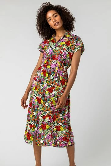 Roman Red Contrast Floral Print Shirt Dress 7 Roman Red Contrast Floral Print Shirt Dress - Image 5