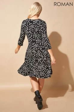 Roman Black Originals Spot Print Pleat Waist Skater Dress -Roman Sales Shop unnamed file 2944