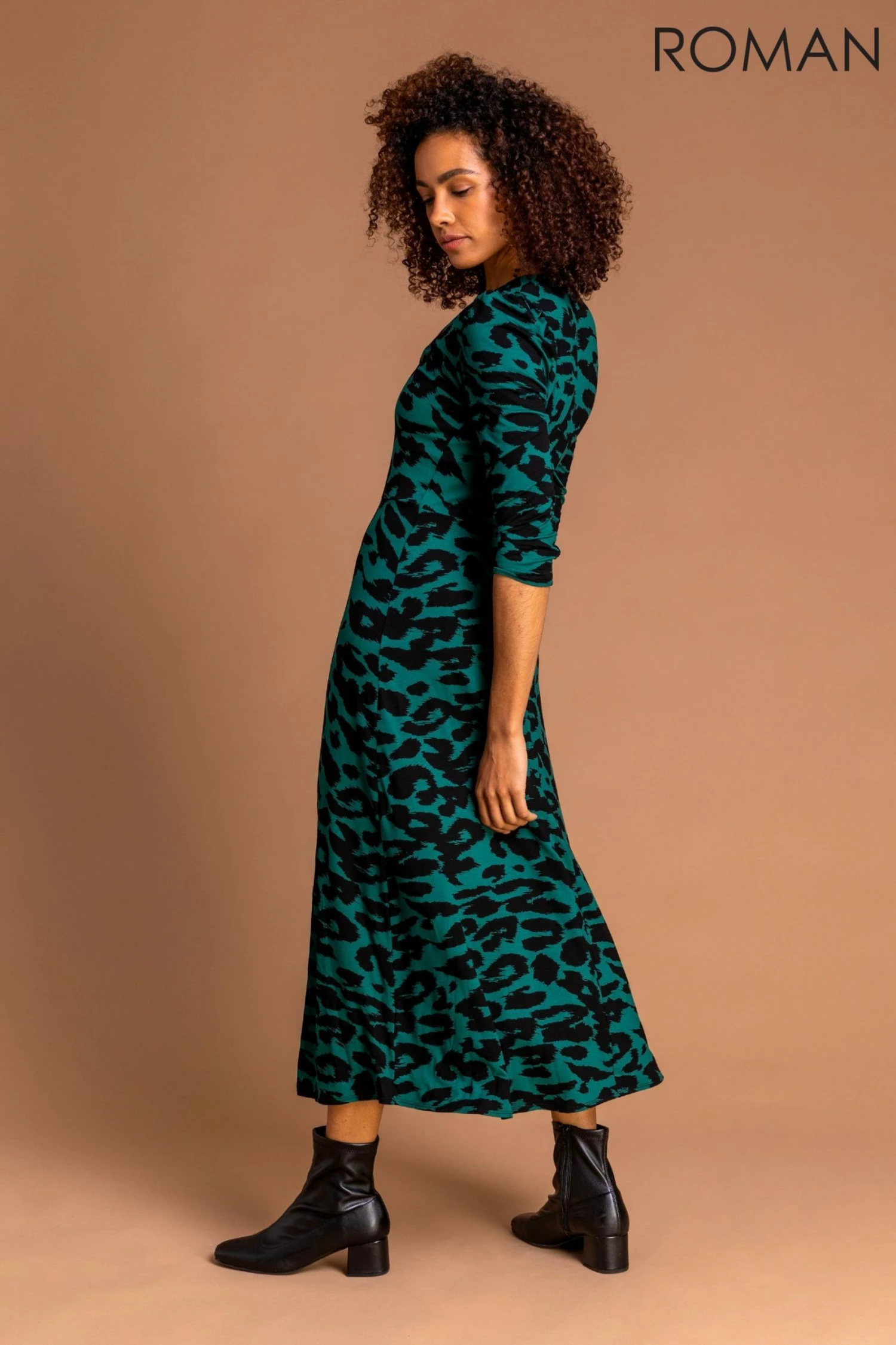 Roman Green Animal Print Long Sleeve Shirt Dress 4 Roman Green Animal Print Long Sleeve Shirt Dress - Image 2