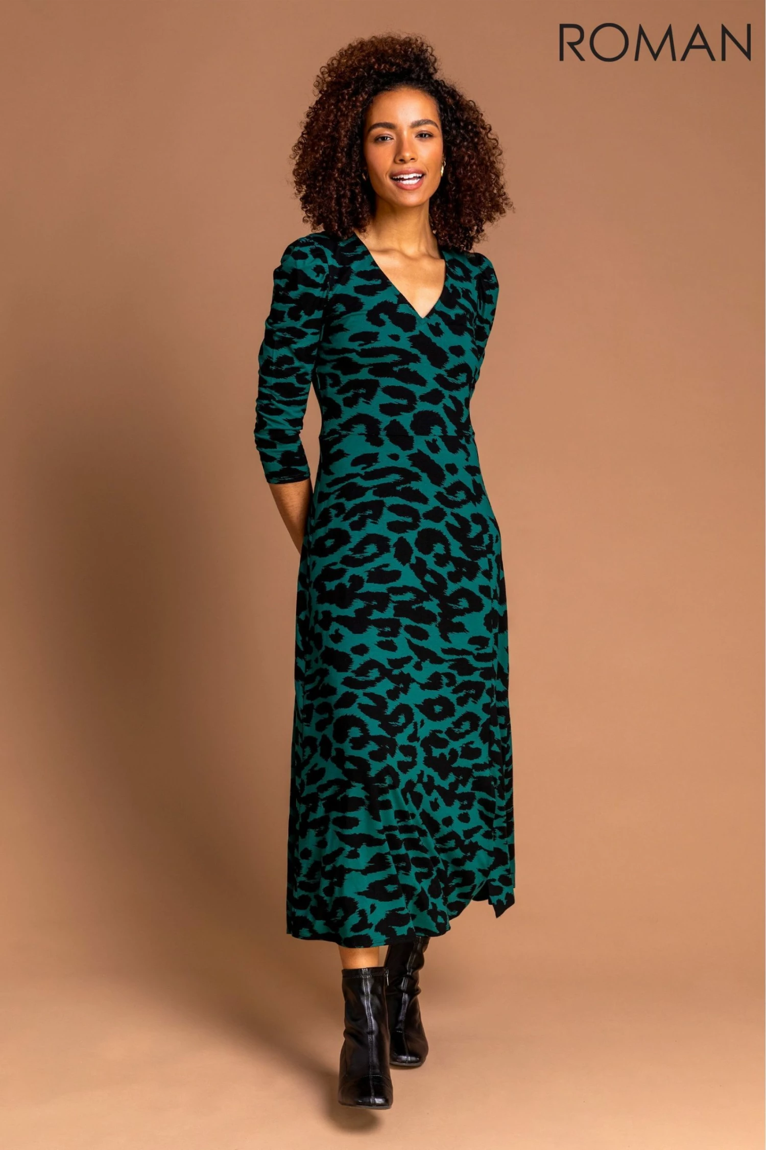 Roman Green Animal Print Long Sleeve Shirt Dress 5 Roman Green Animal Print Long Sleeve Shirt Dress - Image 3