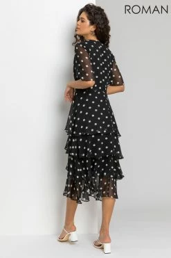 Roman Black Spot Print Tiered Frill Midi Dress 9 Roman Black Spot Print Tiered Frill Midi Dress -Roman Sales Shop unnamed file 296