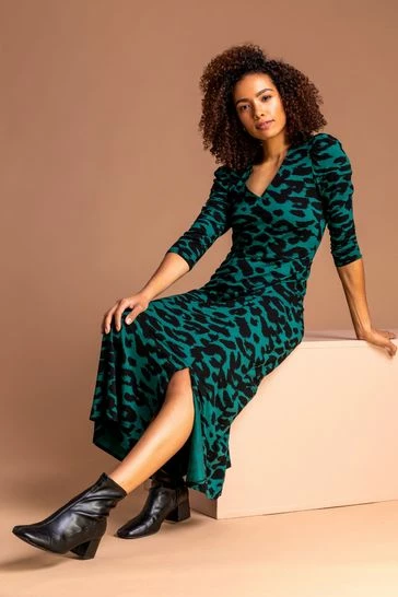 Roman Green Animal Print Long Sleeve Shirt Dress 7 Roman Green Animal Print Long Sleeve Shirt Dress - Image 5