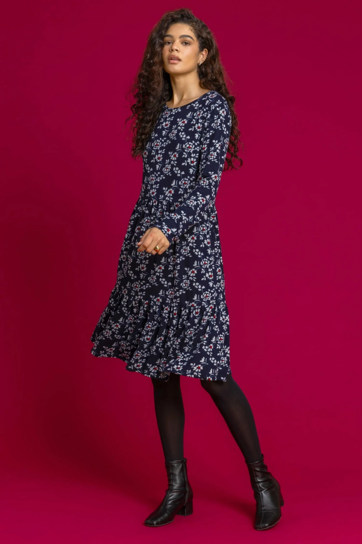 Roman Blue Floral Print Tiered Dress 3 Roman Blue Floral Print Tiered Dress